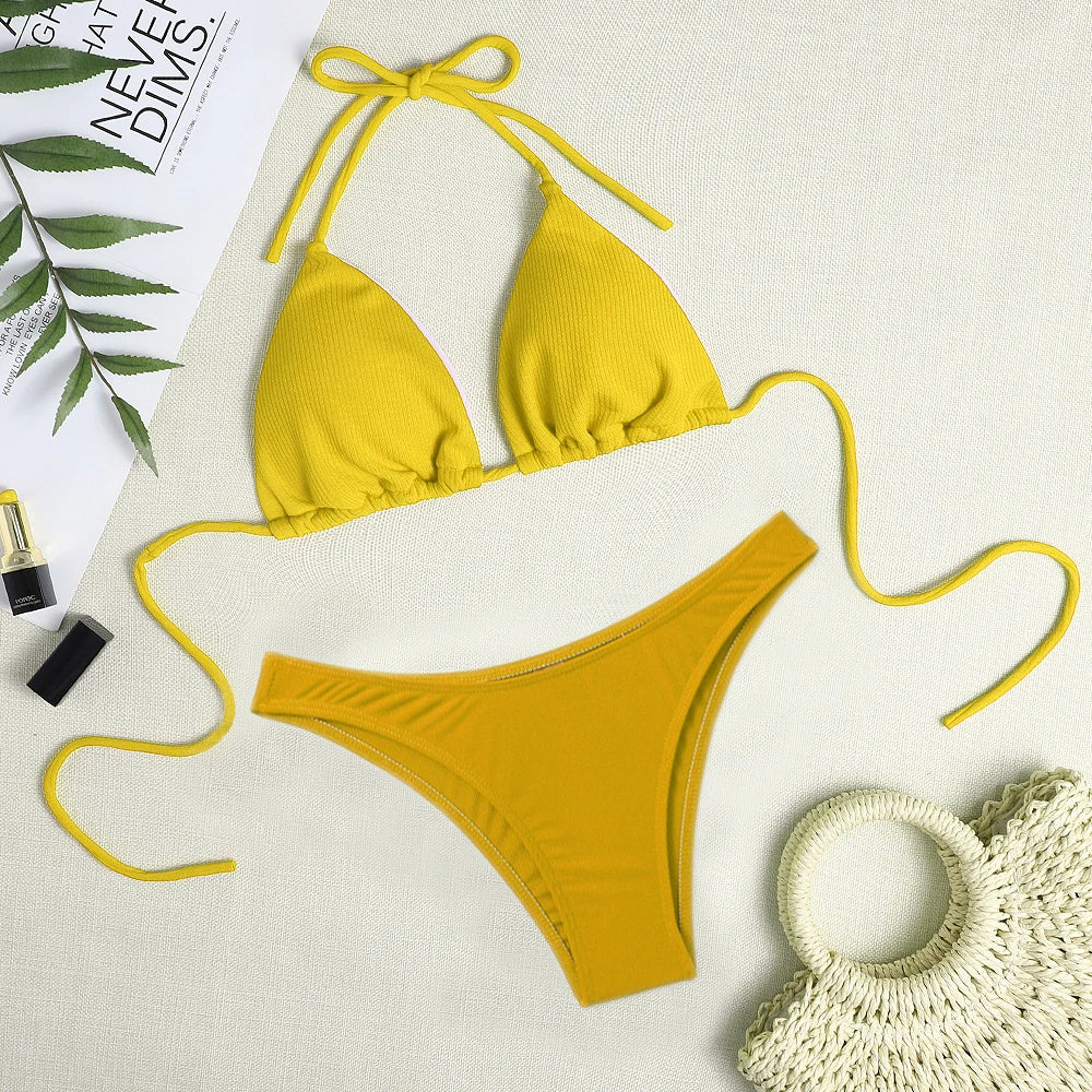 Sexy Mini Bikini 2023 Swimwear Strap Women's Swimwear Women's T-shaped Bikini Set 2-Piece Women's Swimwear Beach