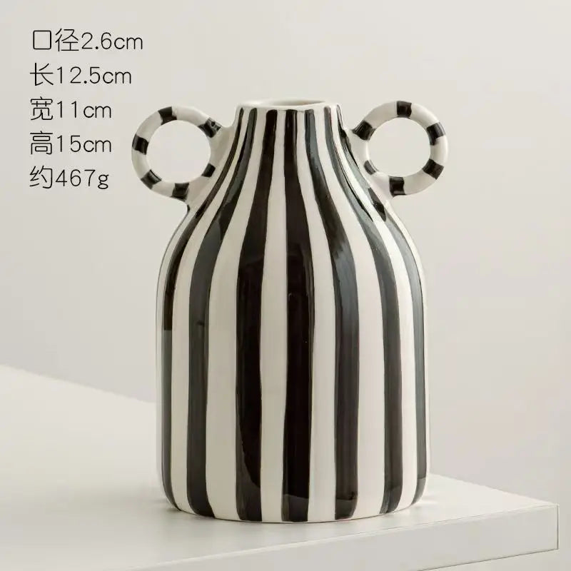 Dual Handles Ceramic Vase Modern Bohemian Home Decor Hand-Painted Vases for Flowers Living Room Decoration Weddings Parties