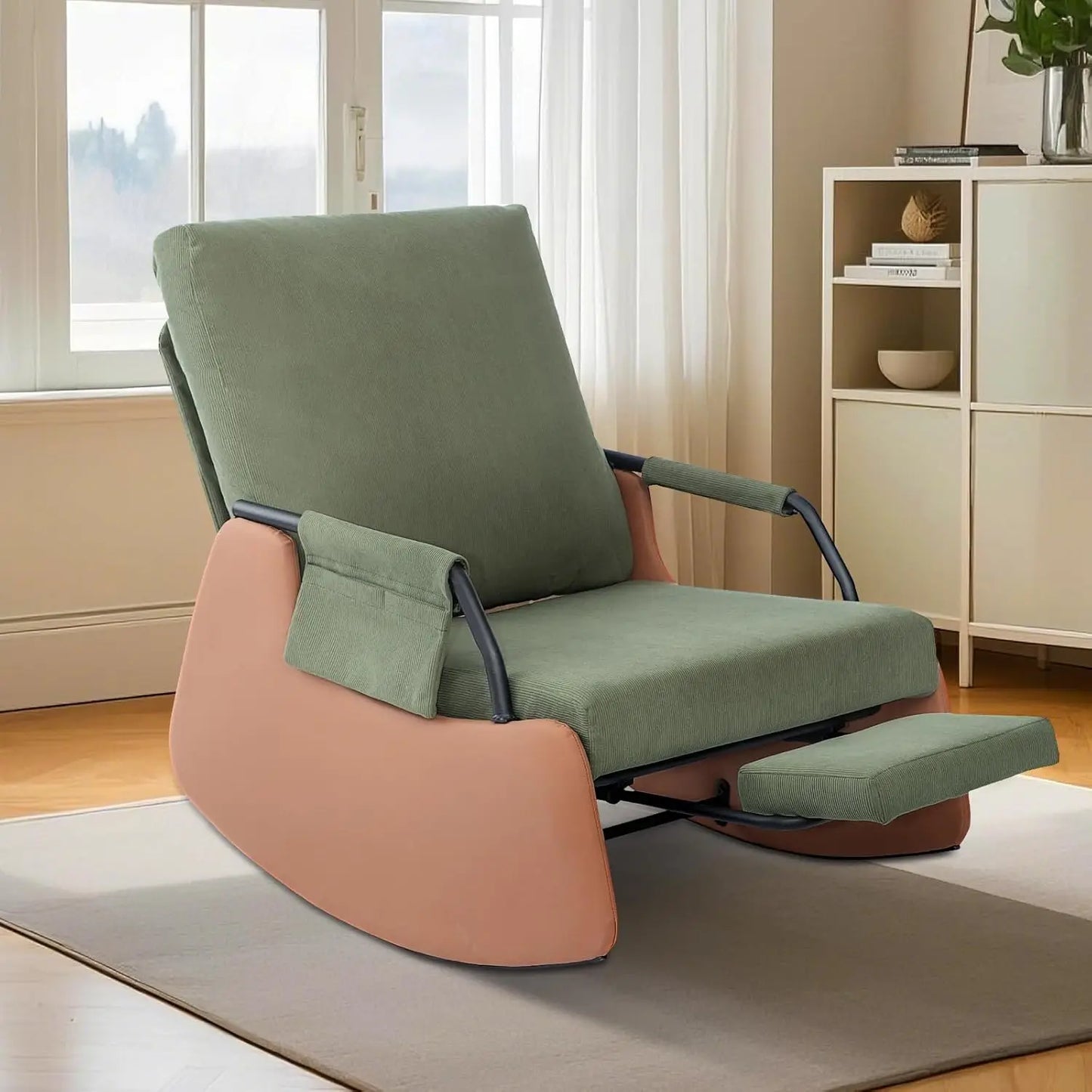 Rocking Recliner Chair Modern Sofa Chairs Upholstered Plush Seating Glider Recliner Chair with Side Pocket 3 Levels Adjustment