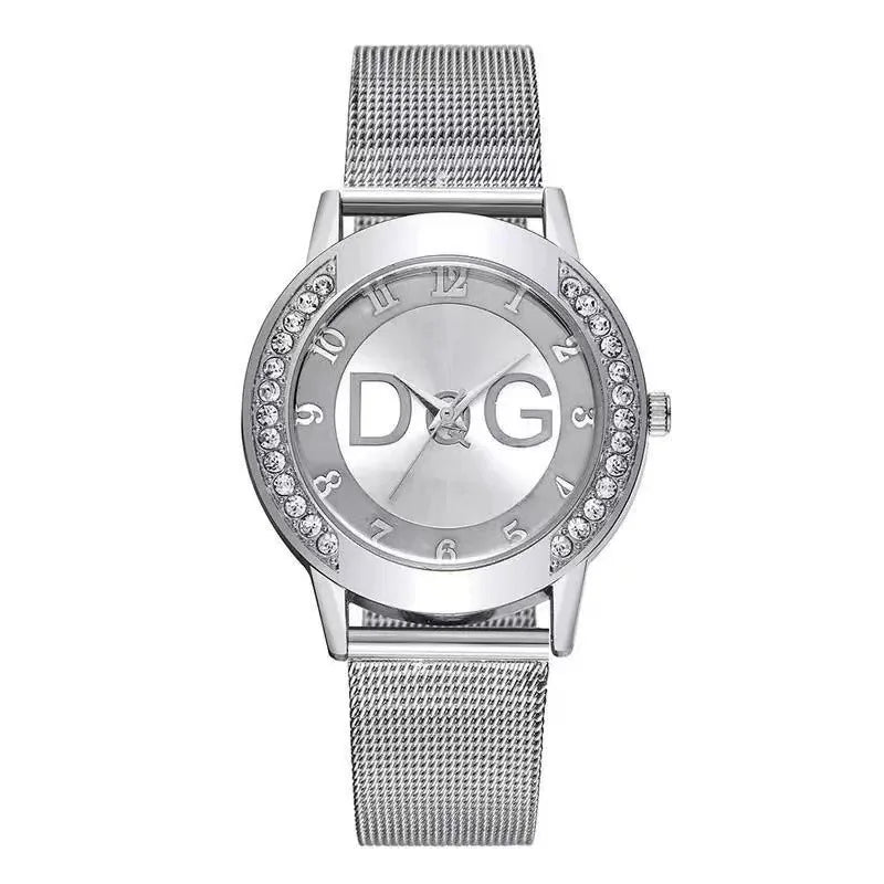 Ladies watch, double diamond outer ring sand diamond surface steel mesh belt Ladies watch