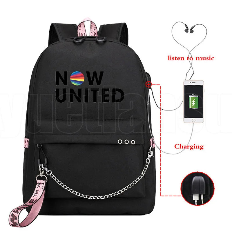 Popular Youthful School Bag Unisex Now United Travel Bags Usb Rechargeable Oxford Waterproof Notebook Shoulder Backpacks