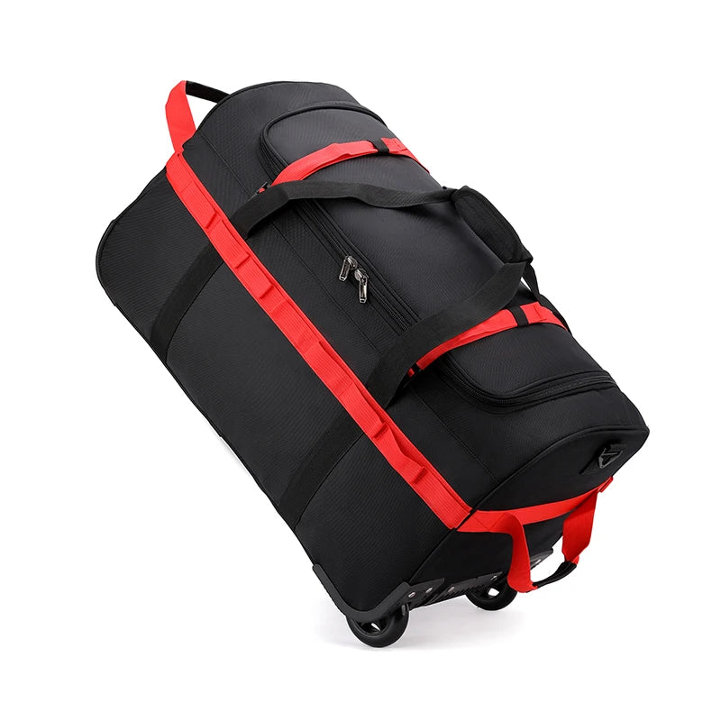Heavy-Duty Wheeled Duffel Bag Foldable Water-Resistant Rolling Luggage with Adjustable Shoulder Strap & Pockets for Travel Gym