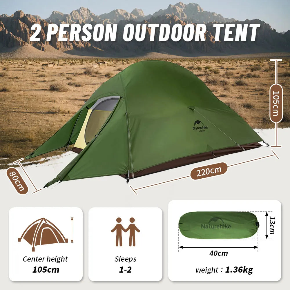 Naturehike Cloud Up 2 People Tent Ultralight 20D Camping Tent Waterproof Outdoor Hiking Travel Backpacking Cycling Fishing Tents