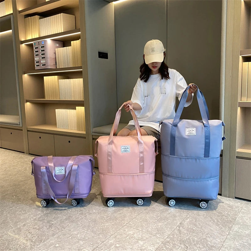 Travel Trolley Luggage Storage Bag With Wheels Waterproof Pulley Portable Collapsible Expandable Fashion Large Capacity Shopping
