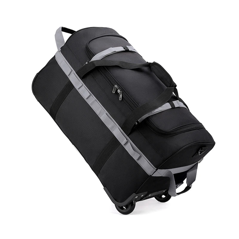 Heavy-Duty Wheeled Duffel Bag Foldable Water-Resistant Rolling Luggage with Adjustable Shoulder Strap & Pockets for Travel Gym
