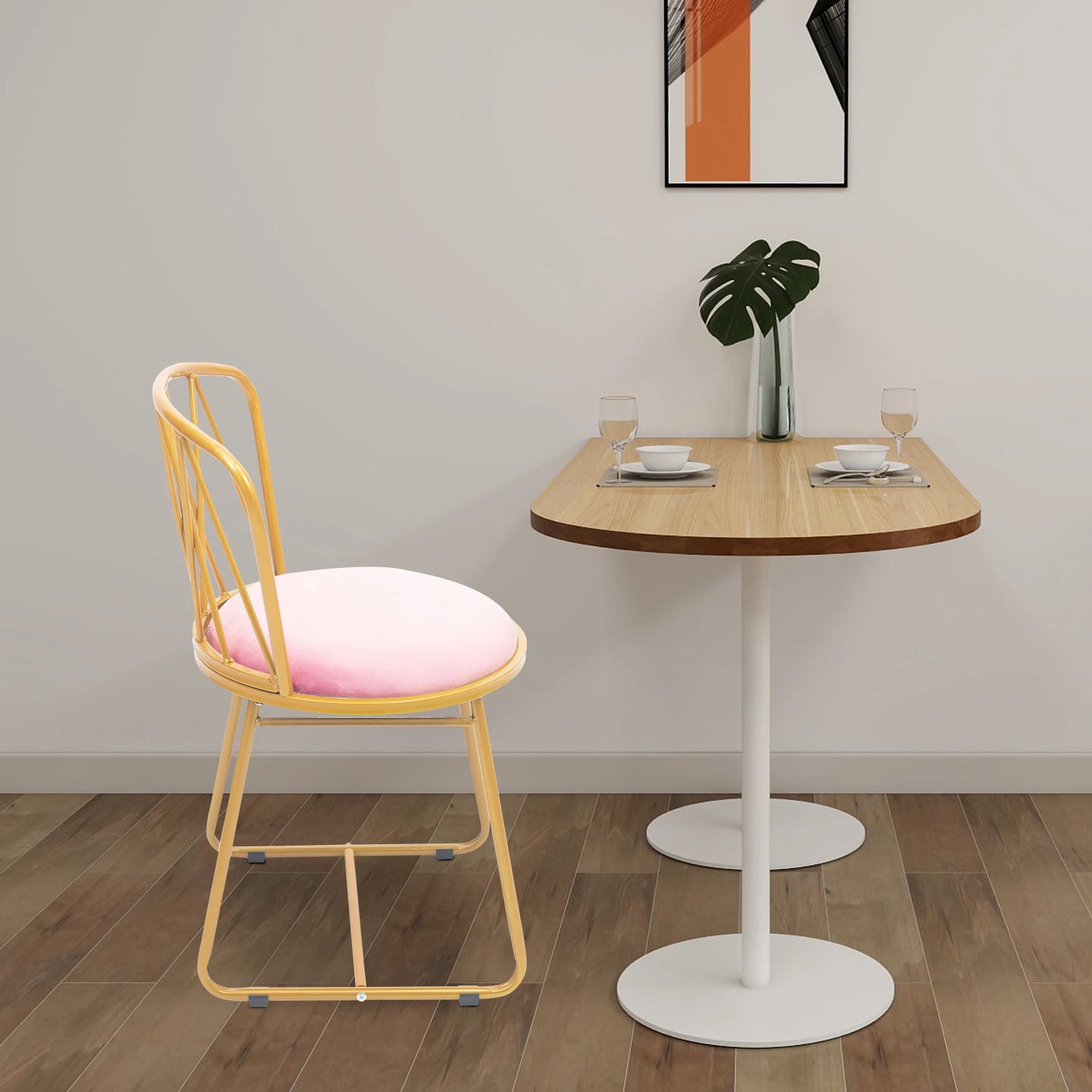 Modern Glam Vanity Stool Elegant Makeup Chair Soft Round Seat, Chic Metal Legs Light Luxury Style with Soft Cushion