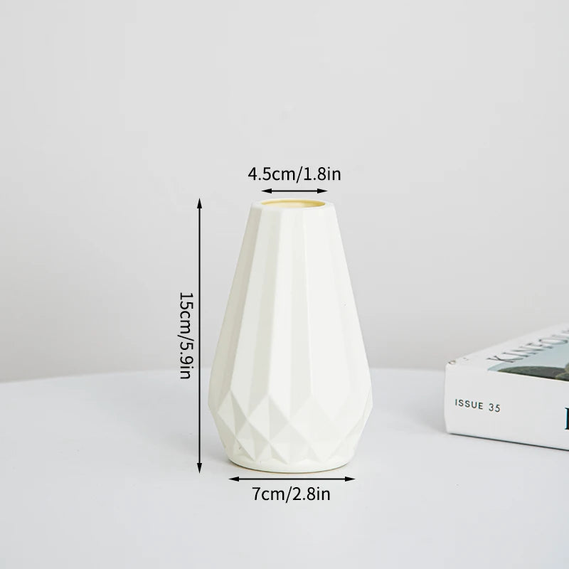 Modern Flower Vase Plastic Plants Pot White Imitation Ceramic Flower Vases Flower Arrangement Home Living Room Wedding Decor