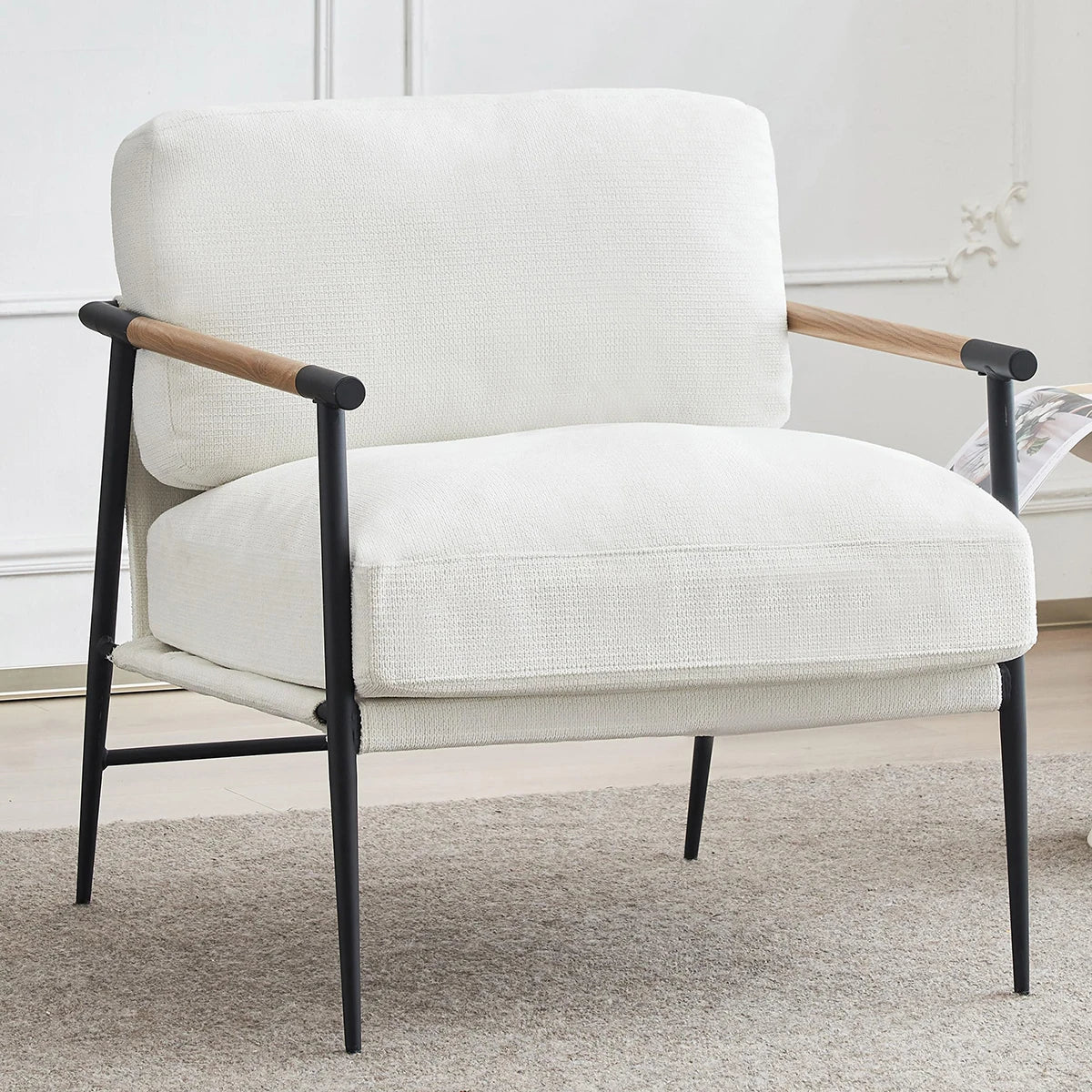 Accent Armchair Lounge Chair Chenille For Living Room Mid Century Modern Accent Chair Club Chair For Reading Room Metal Leg