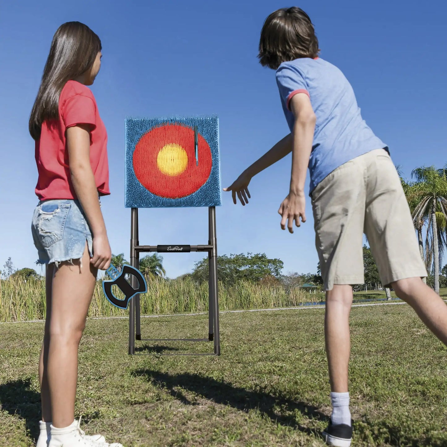 EastPoint Sports Axe Throwing & Lawn Darts Target Game Set, Includes 3 Axes & 4 Darts - 44 in. High