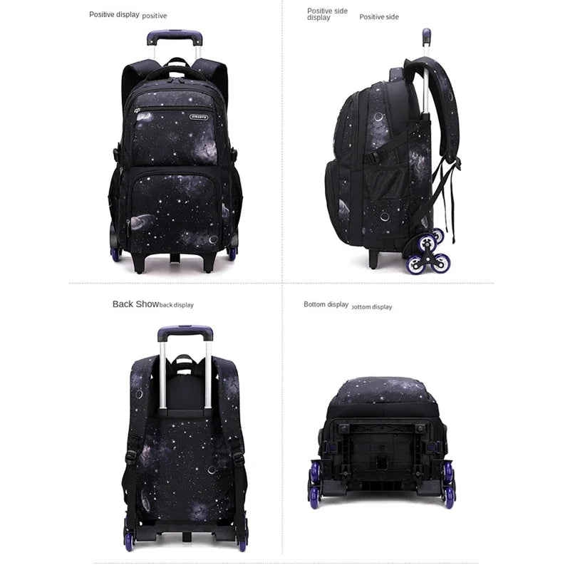 School Bag Kids Rolling Backpack for Boy Wheeled Backpack School Bag With Wheels Trolley Bookbag Carry on Luggage with Lunch Bag