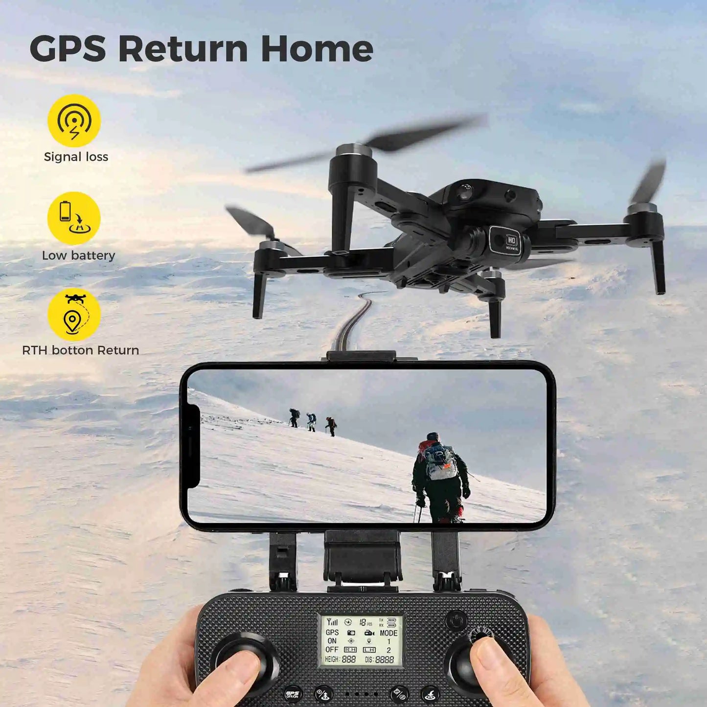 New RC Drone Brushless Motor Long Flight Times GPS Drone Quadcopter with Remote Controller 2 Batteries Remote Control Drone