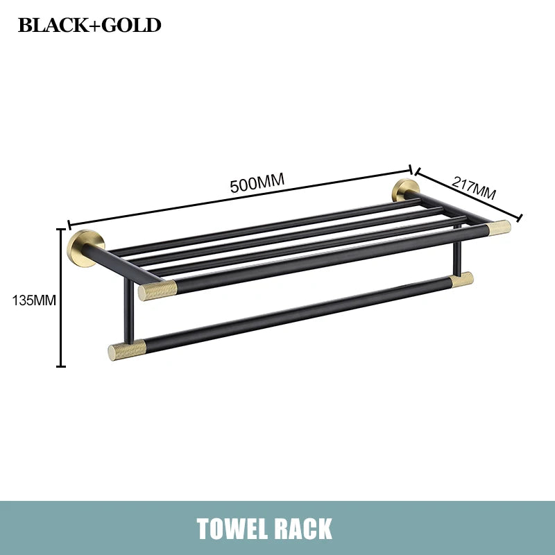 Brushed Gold Black Stainless Steel Wall-mounted Bathroom Storage Paper Towel Holder Toilet Brush Bath Robe Hook Soap Dispenser