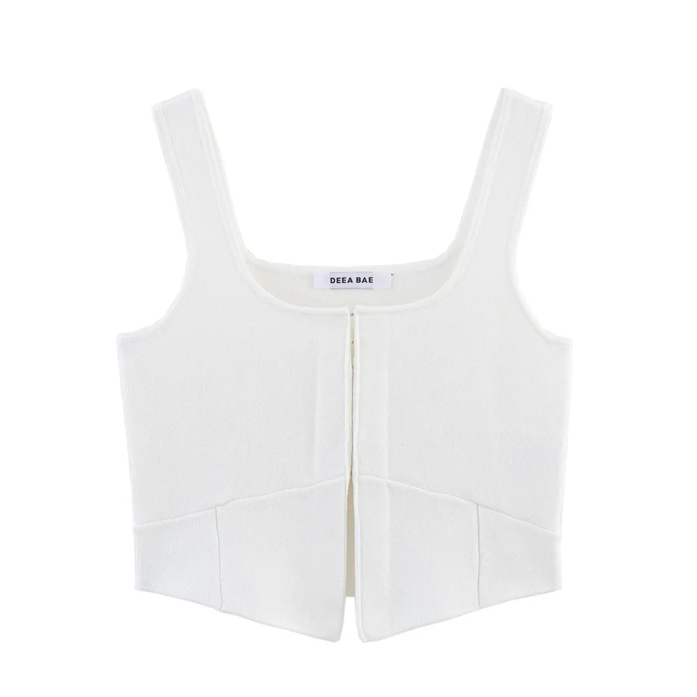 2025 new women's clothing casual elegant European and American style design sense simple knitted short vest top