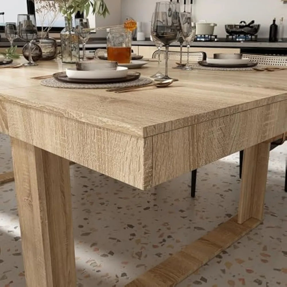 "Modern Wooden Dining Table Seats 8-10, Versatile for Home and Office, Light-Weight Kitchen Table"