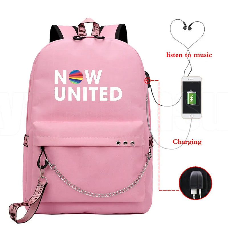 Popular Youthful School Bag Unisex Now United Travel Bags Usb Rechargeable Oxford Waterproof Notebook Shoulder Backpacks