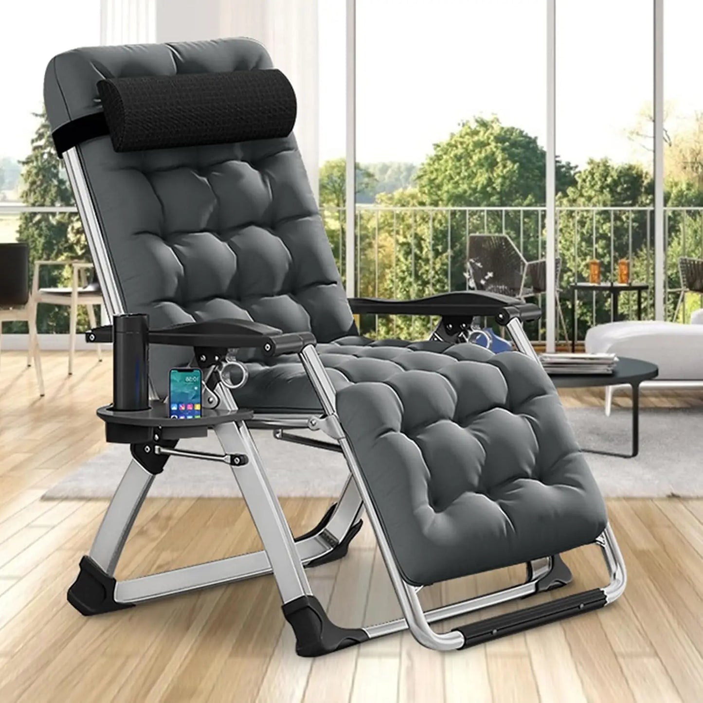 Comfy Folding Recliner Chair - Bedroom & Living Room, Patio Lounge Chair with Removable Cushion for Indoor Outdoor