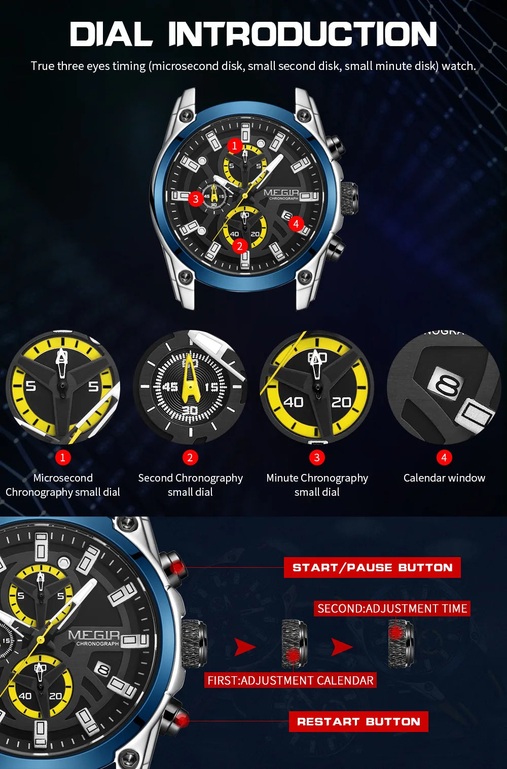 MEGIR Men's Watches Top Brand Luxury Sport Military Wristwatch Chronograph Luminous Date Quartz Watch Silicone Strap Male Clock