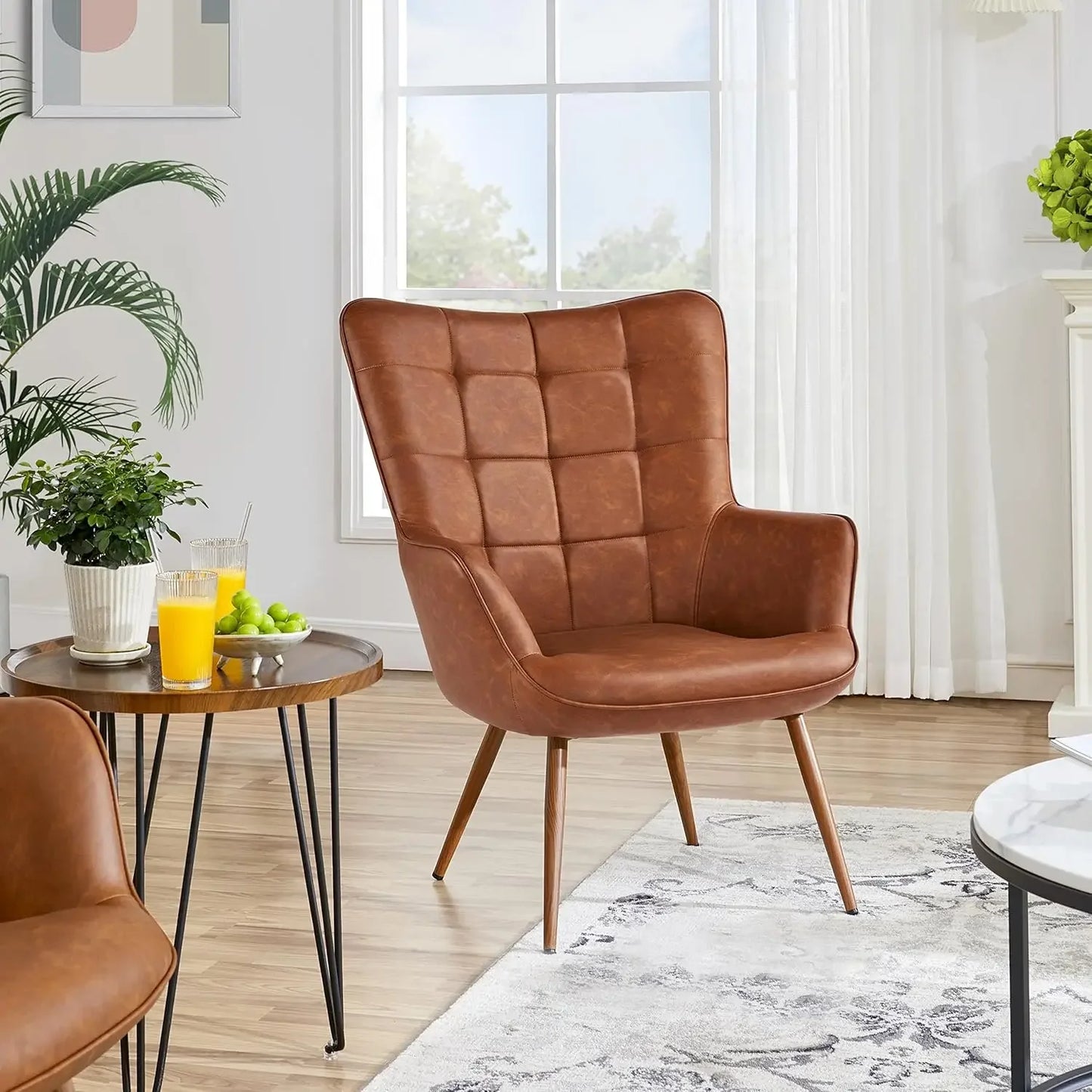 Leather Accent Chairs Living Room Chairs Leather Large Armchairs Accent Chairs with Metal Legs for Living Bedroom Office