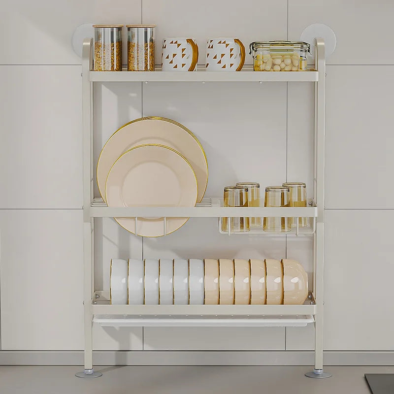 Kitchen Three Tier Dish Drainer Multifunctional Dinnerware Knives Chopsticks Cups Storage Rack Household Countertops Organizer