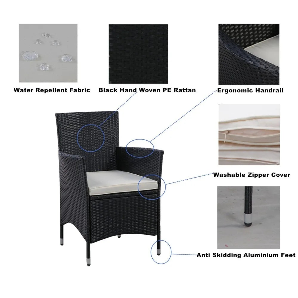 5 Pieces Patio Dining Set, Wicker Dining Table & Chairs Set for 4 with Cushions