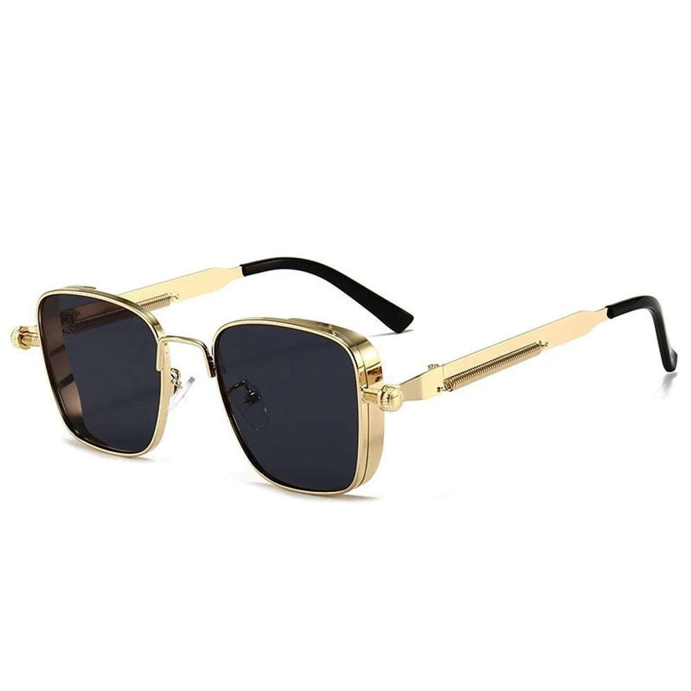 Square sunglasses for men with a sense of luxury and cool driving style, UV resistant heavy-duty metal punk sunglasses