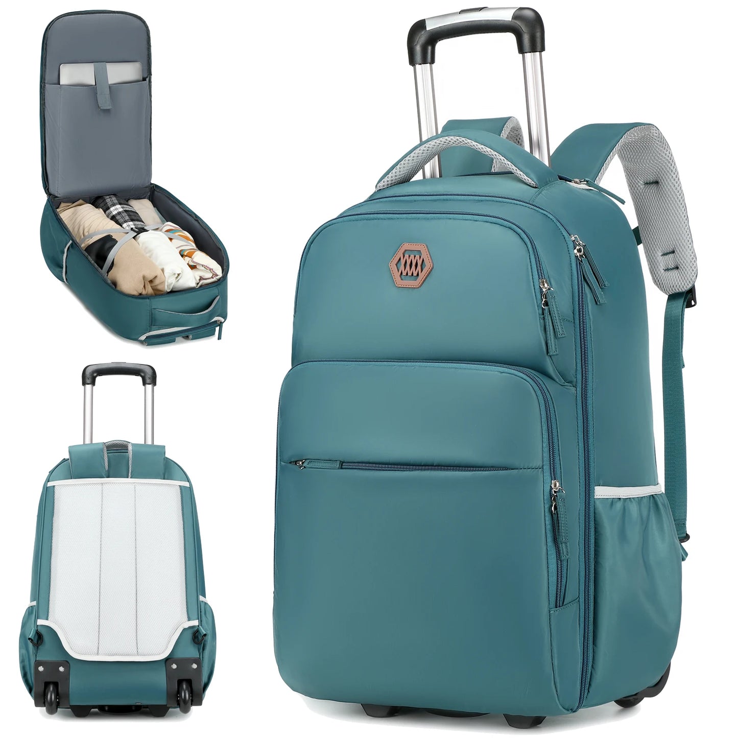 Rolling backpack with wheels suitable for 17.3-inch laptop business backpack for women and men, waterproof travel luggage bag