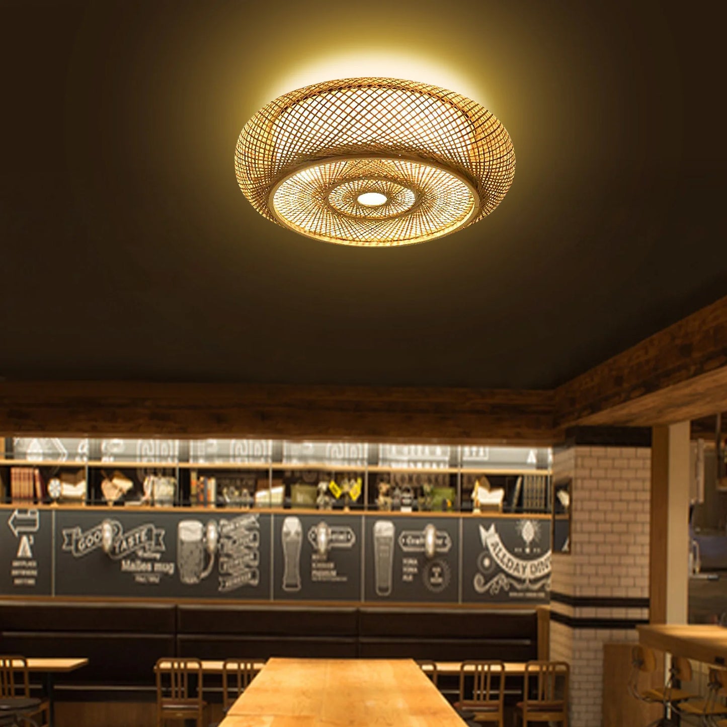 20" Vintage Bamboo Ceiling Lighting Fixtures Wicker Rattan Flush Mount Ceiling Light Bamboo Woven Ceiling Lights Basket Lantern