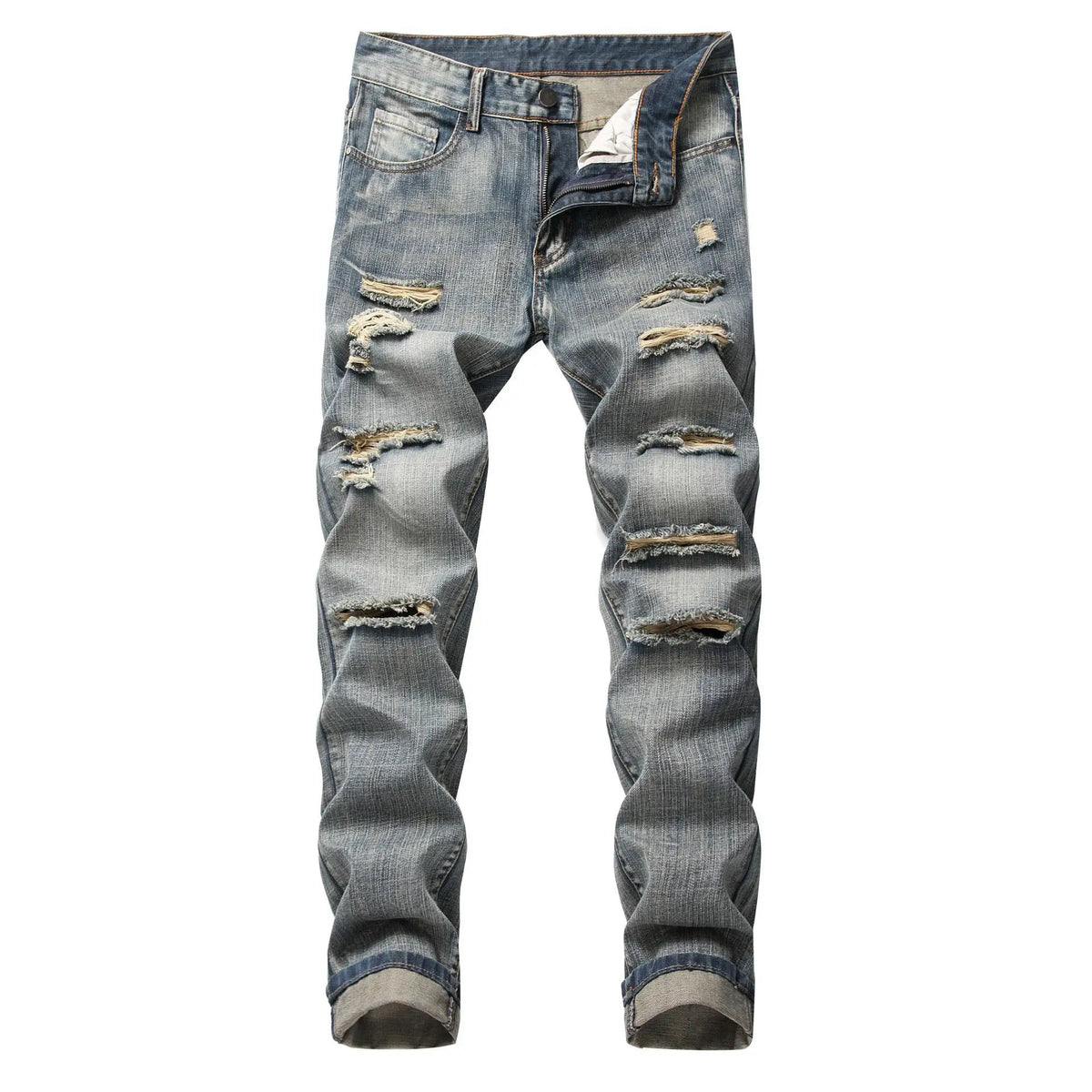 Men's Clothing Ripped Straight Slim-fit Non-elastic Jeans More Ripped Men's Trousers Jeans for Men Cargo Pants Men