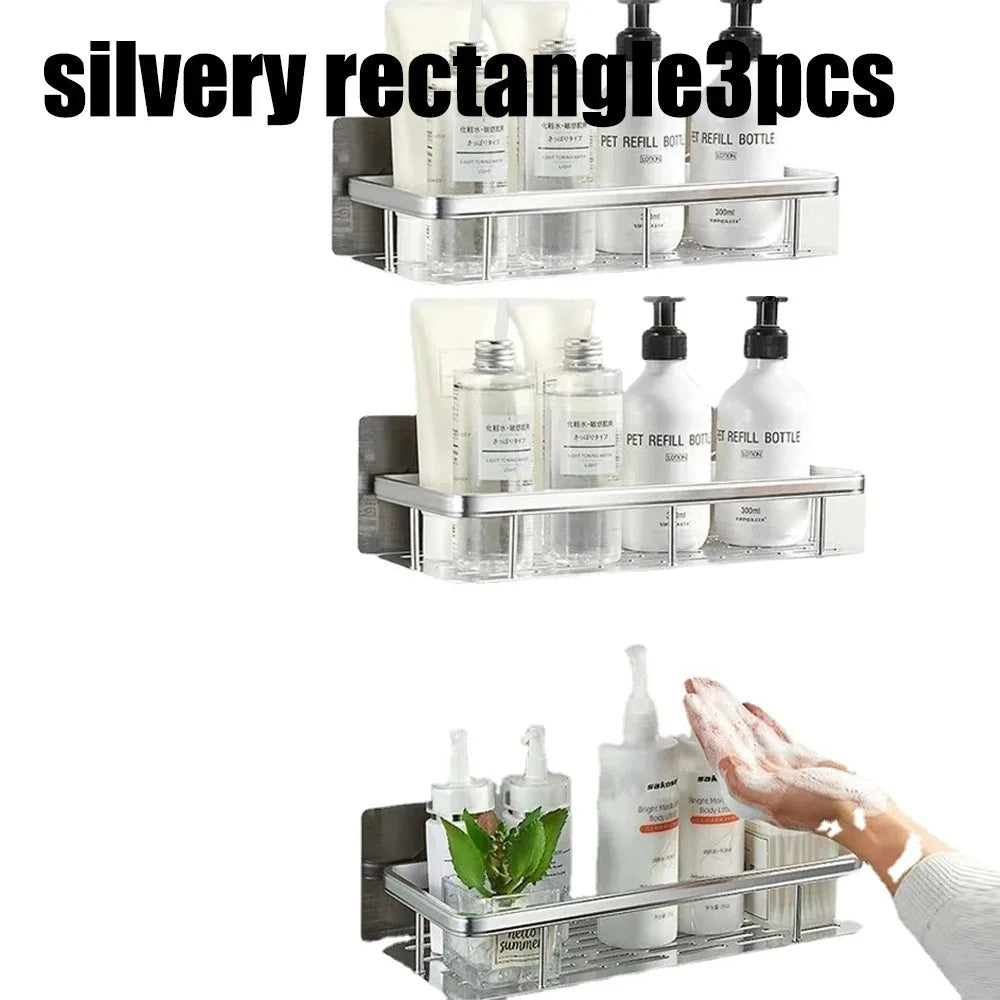 High Quality Wall Mounted Rectangular Rack Bathroom Storage Rack Towel Rack Wall Shower Shampoo Rack Drill Free Rack Tripod