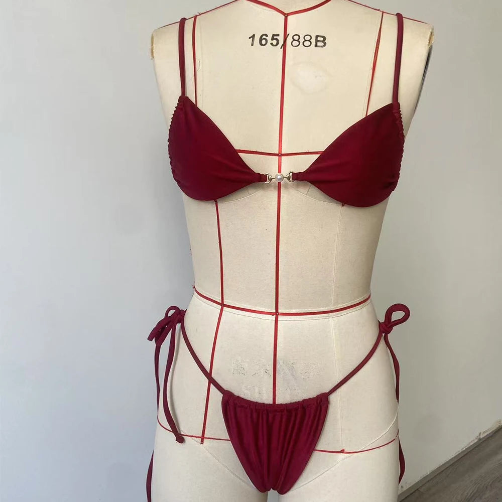 BEACHCICI bikinis Swimsuits Woman Bikinis Sets Sexy Halter Solid color Bikini Set Women's Swimsuit Two-piece Triangle Thong