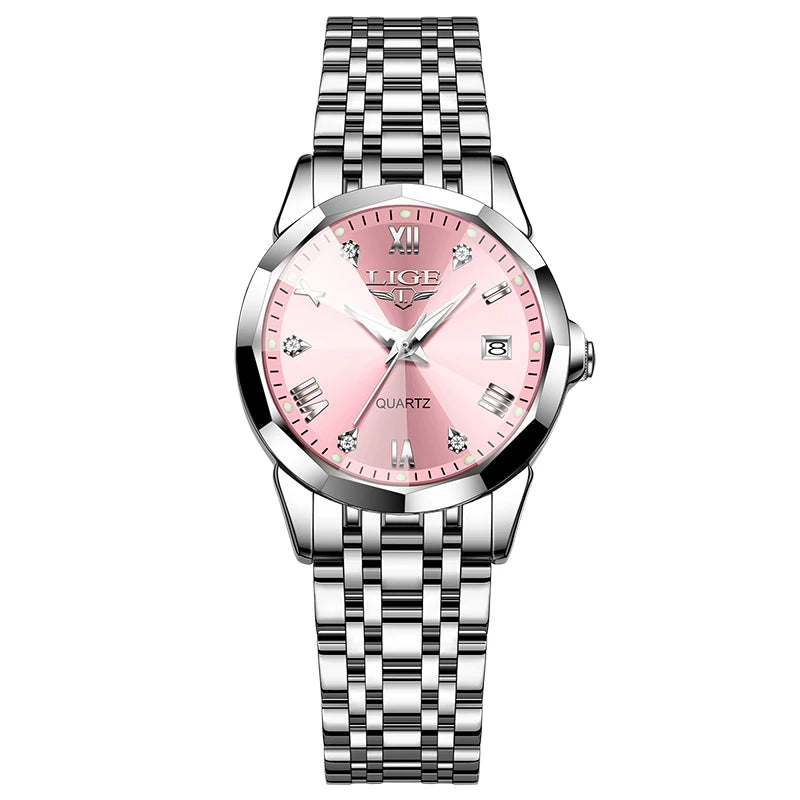 LIGE New Fashion Watch for Women Creative Steel Waterproof Women's Watches Elegant Original Luxury Ladies Quartz Wristwatch