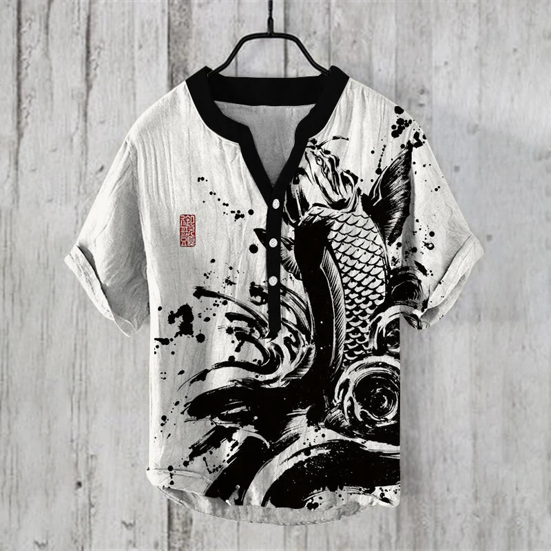 Men Clothes Fashion Summer Men's Clothing Casul T-Shirts Short Sleeve Henry T-Shirt Print Short Seleves Tops Men's Clothing