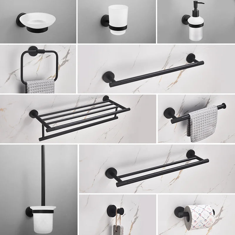 Brushed Gold Black Stainless Steel Wall-mounted Bathroom Storage Paper Towel Holder Toilet Brush Bath Robe Hook Soap Dispenser