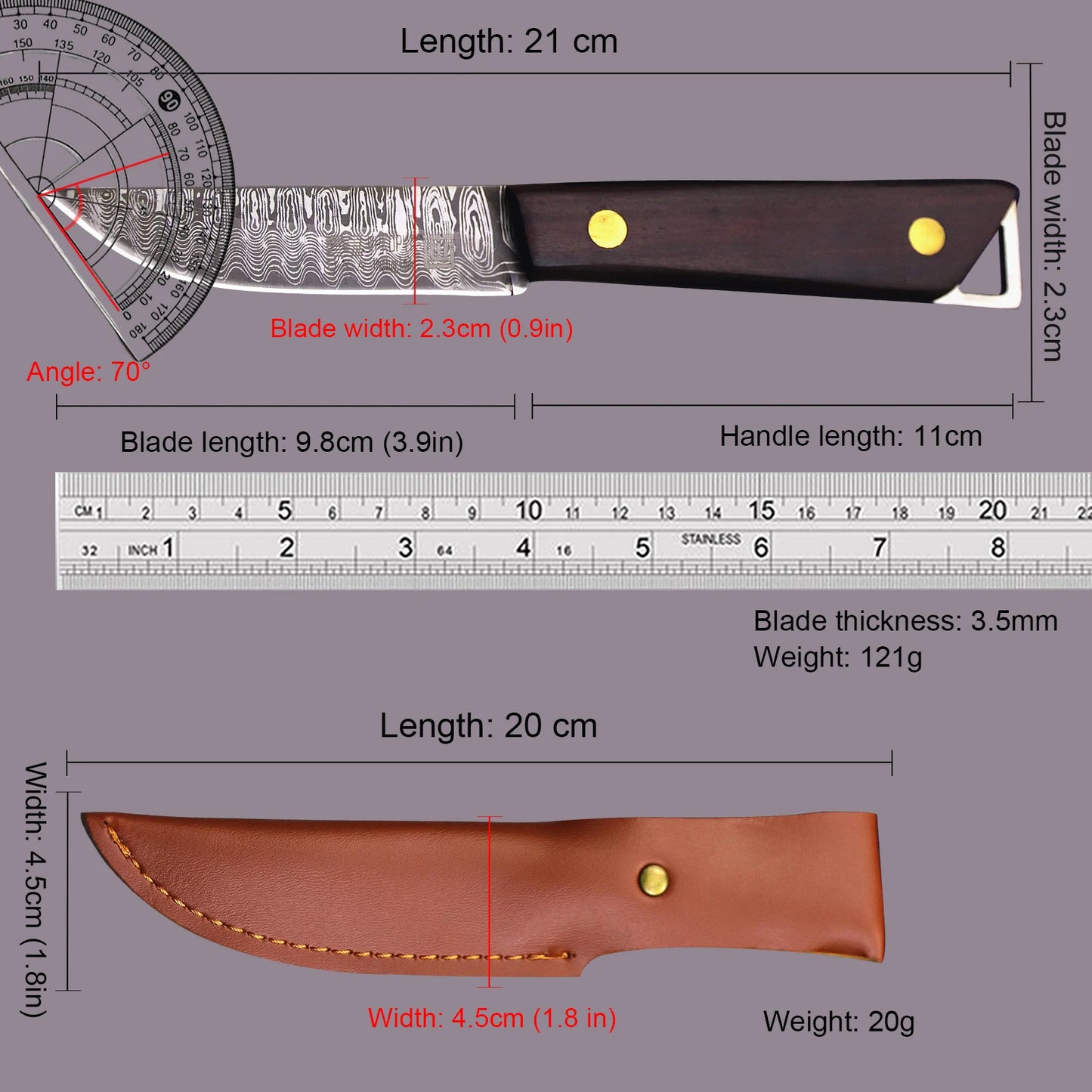 WPKOPYA USA 420C steel (Damascus pattern) Outdoor knife + sheath, camping knife, hunting knife, EDC knife