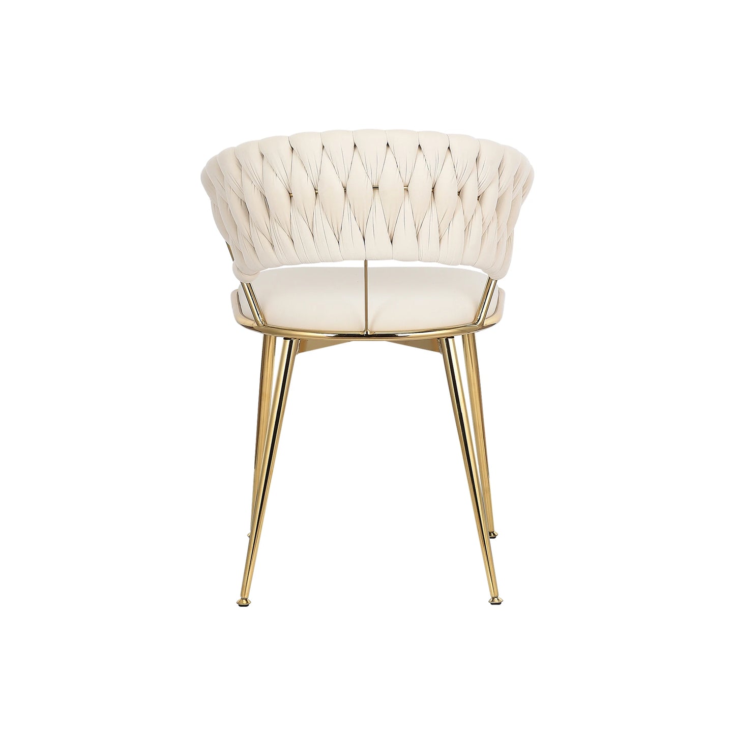 2 Piece Set Velvet Dining Chairs,Woven Round Back ,with Gold-Plated Legs -43.5×43.5×75cm