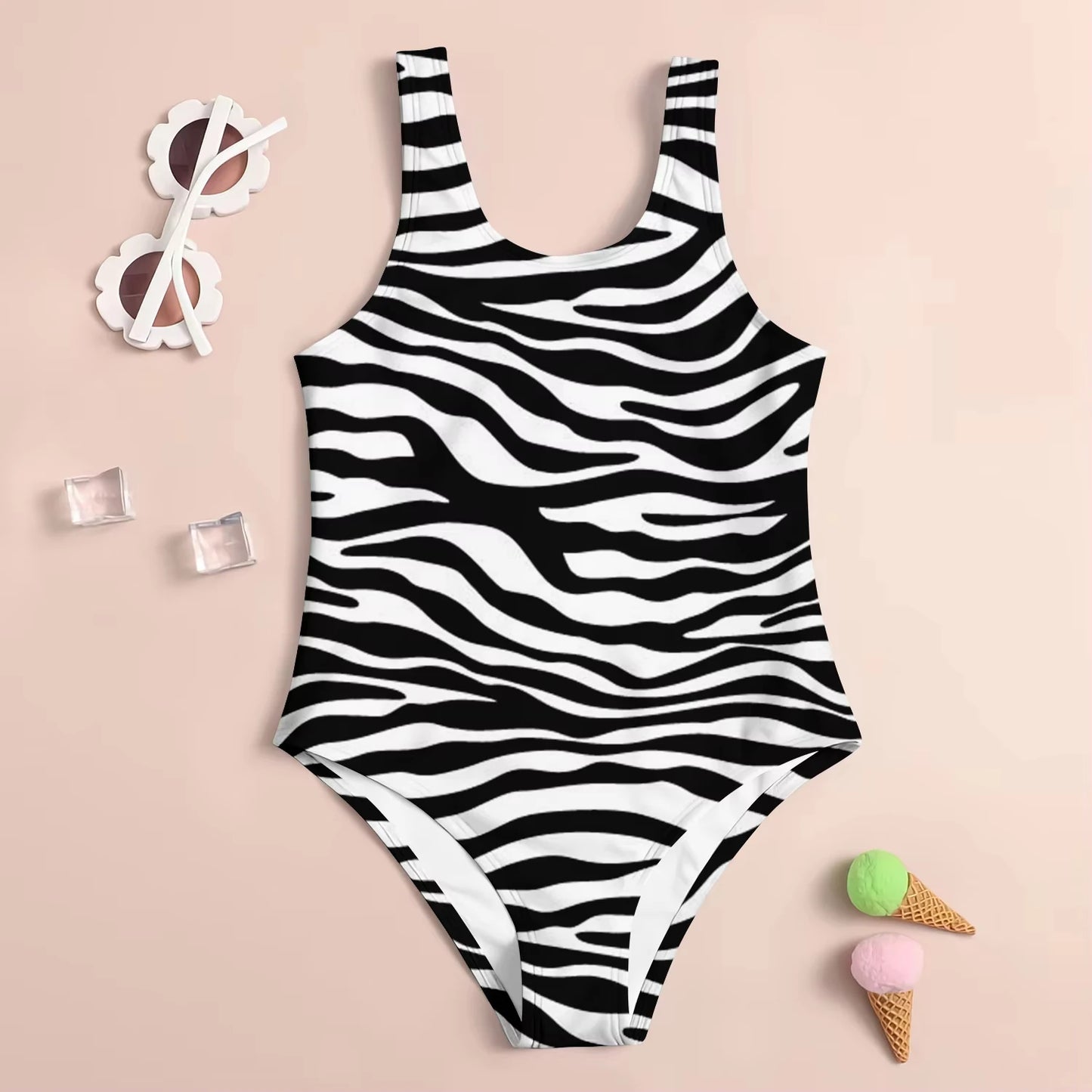 2025 Girls Summer One-Piece Swimwear Fashion Baby Cartoon Cute Leopard Print 3D Printed Women Swimwear Sling Sleeveless Swimwear