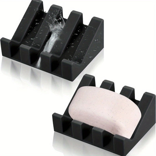 Silicone Self-Draining Soap Dishes with Waterfall Design Rectangular Soap Holder Trays with Drainage for Bathroom Accessories