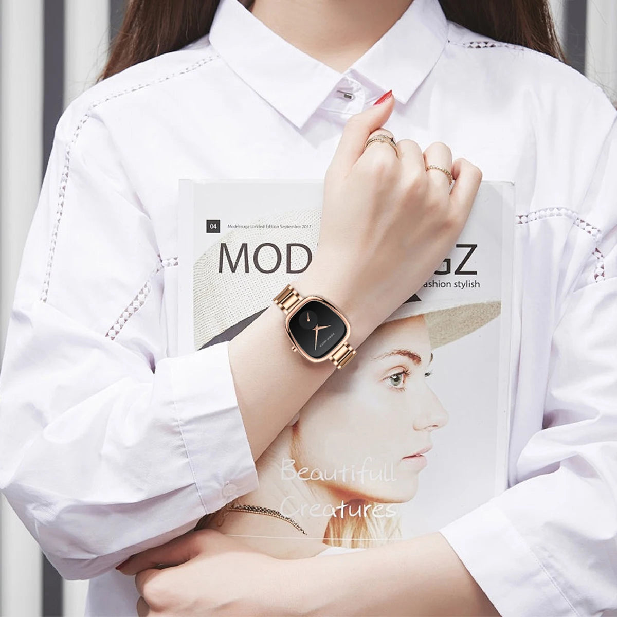 2023 New Women's Quartz Wristwatch 34mm Wine Barrel Rose Gold Black Stopwatch Fashionable Minimalist Style Oval Women's Watches