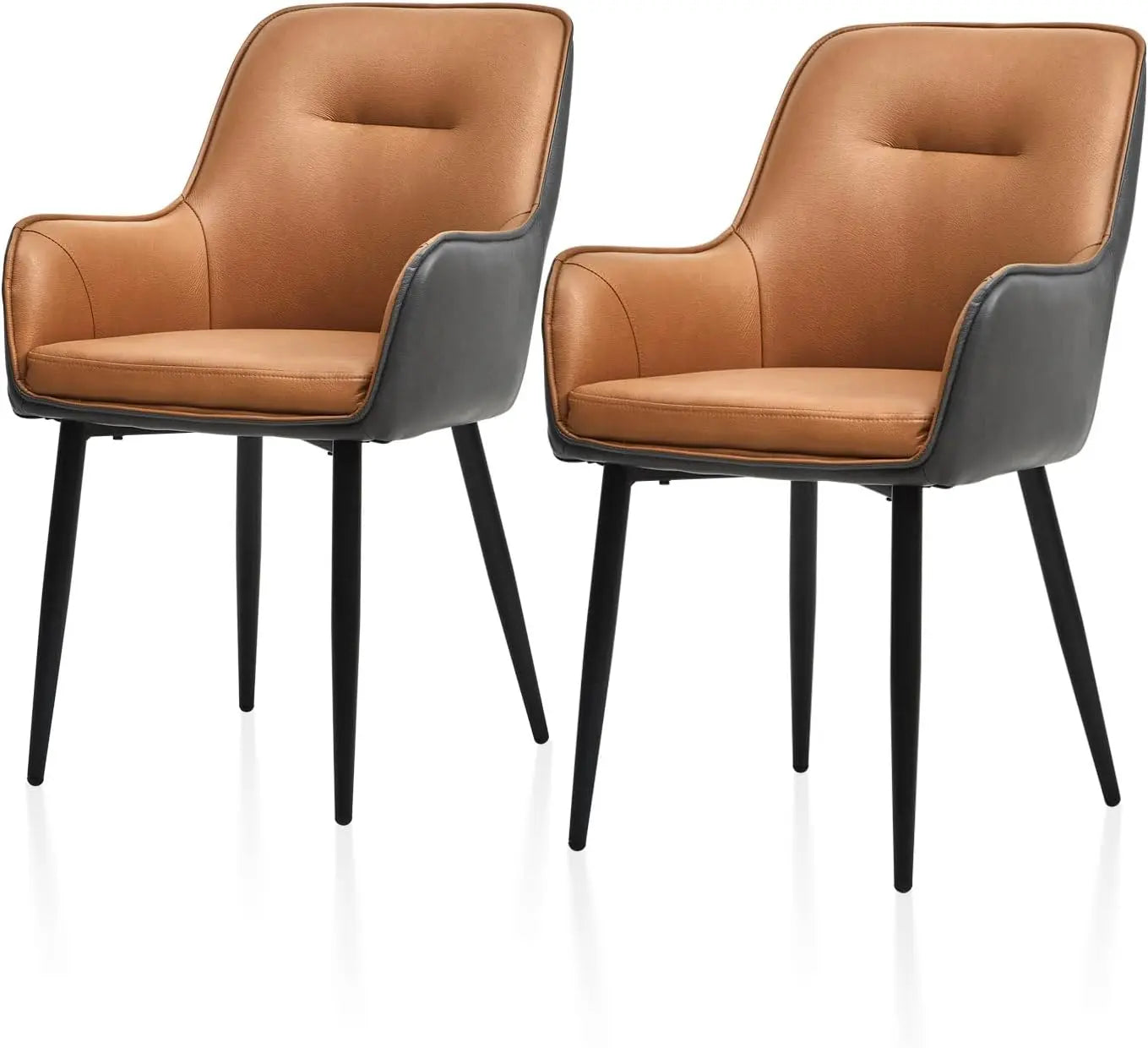 Dining Chairs Set of 2, Upholstered Dining Chairs with Arm, Faux Leather Accent Kitchen Chair, Modern Sillas de comedor