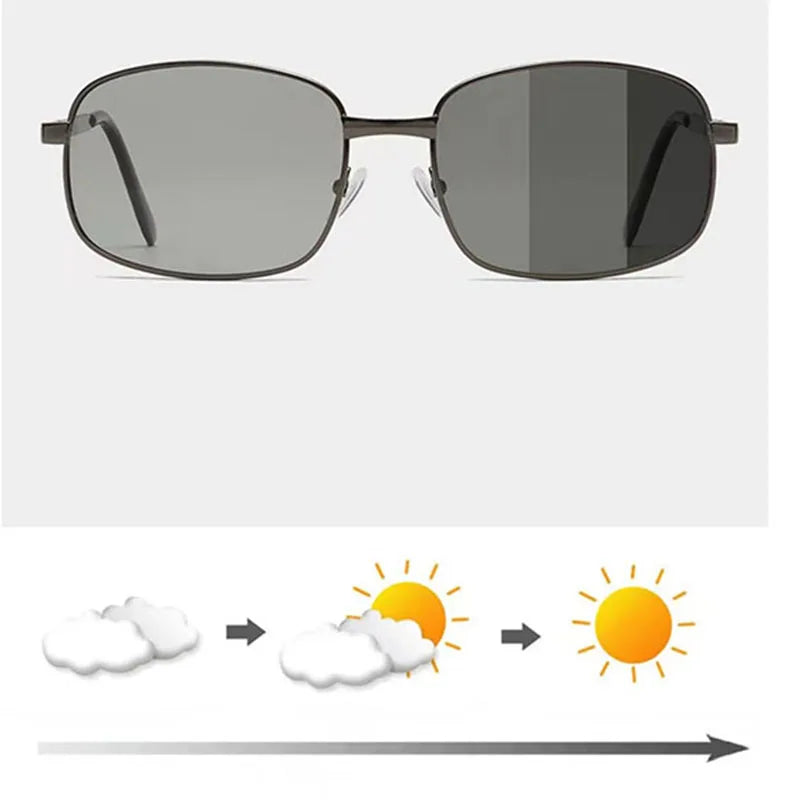 Men's Polarized Photochromism Sunglasses Men Metal Frame Rectangle Sun Glasses Night Fishing Driving Eyewear UV400 Gafas De Sol
