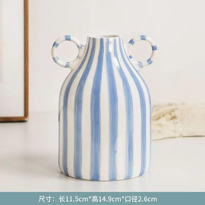 Dual Handles Ceramic Vase Modern Bohemian Home Decor Hand-Painted Vases for Flowers Living Room Decoration Weddings Parties