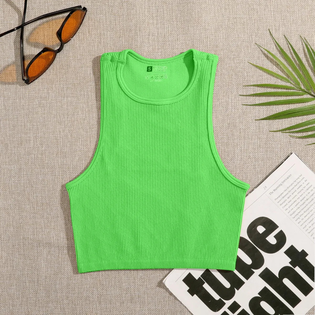 1pcs Solid Sleeveless Women Running Yoga Wear Clothing Slim Fit Quick Drying Ribbed Crop Tank Top