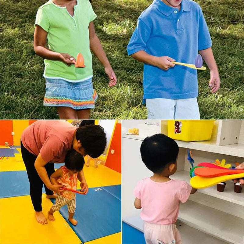 Wooden balance spoon parent-child game early education children's puzzle egg spoon toy outdoor sports balance toy 6Pcs