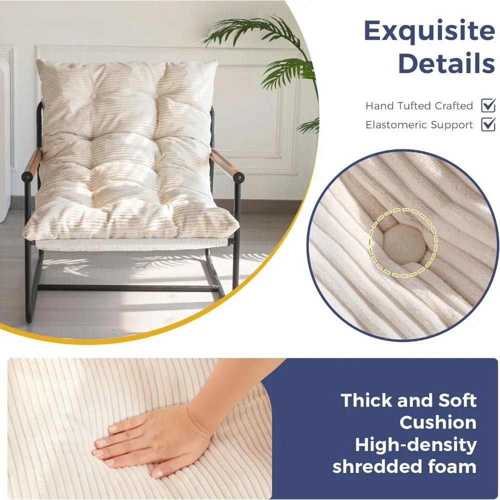 Modern Accent Chair, Comfy Living Room Chair with Metal Frame Wooden Armrest, Upholstered Armchair with Soft Cushion for Bedroom