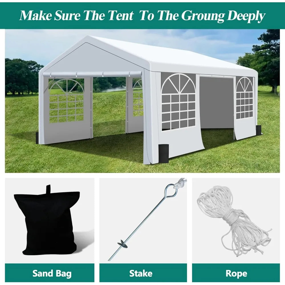 13' x 20' Party Tent & Carport - Heavy Duty Outdoor Wedding Canopy Gazebo with 4 Sand Bags, Event Shelter Canopy for Outdoor Eve