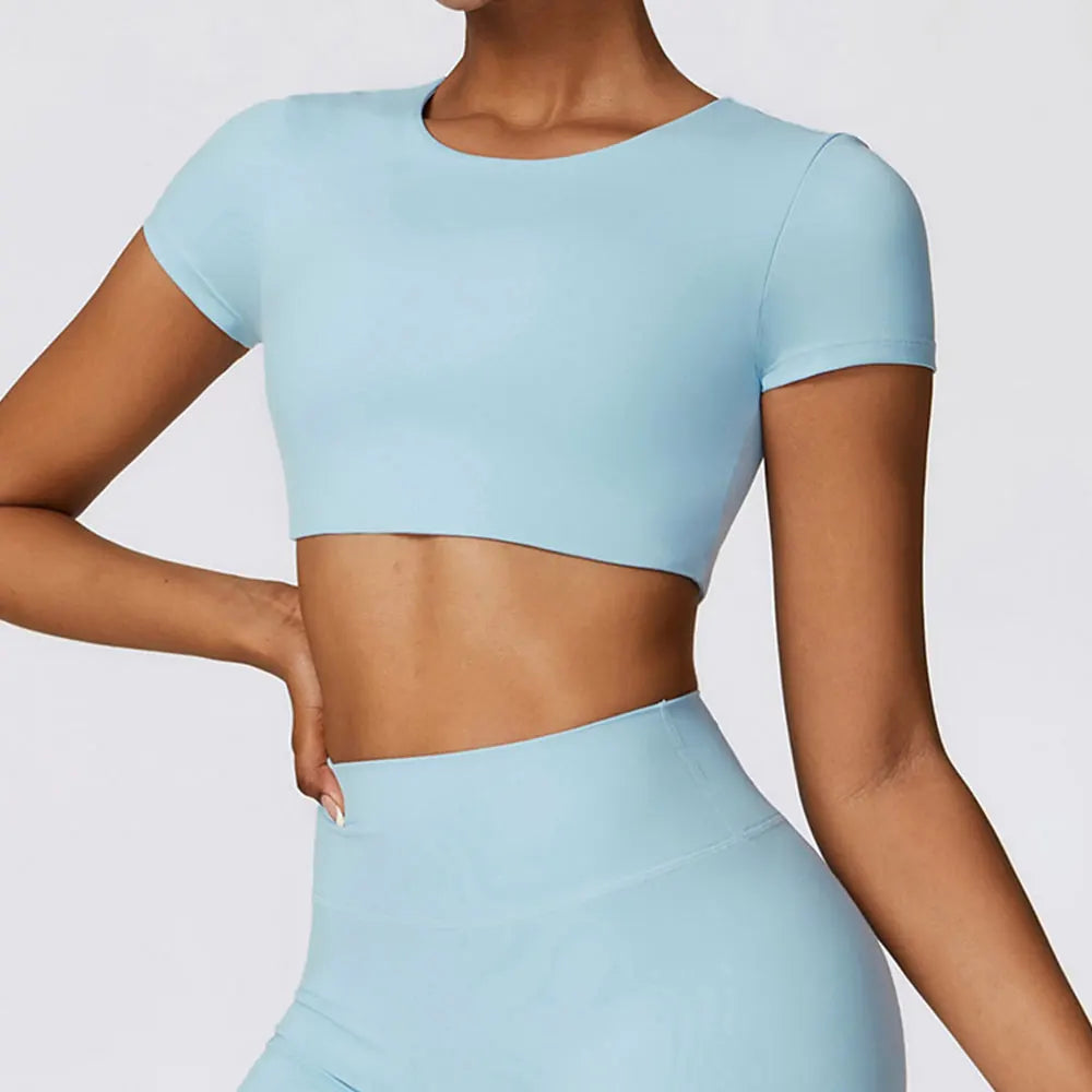 Yoga Top Women Sport T Shirts Push Up Fitness Clothes Short Sleeve Yoga Shirt Gym Top Running Active Wear Sport Top Femme Tights