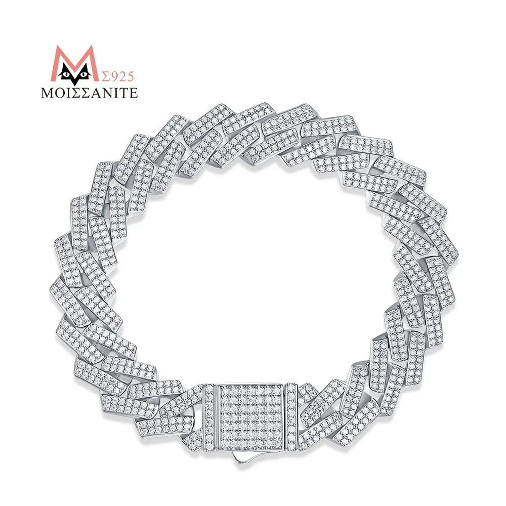 JIUZUAN Unisex Moissanite Cuban Bracelet 925 Silver 18K Gold Plated Width 10 14mm Adjustable Length Gift GRA Certificate