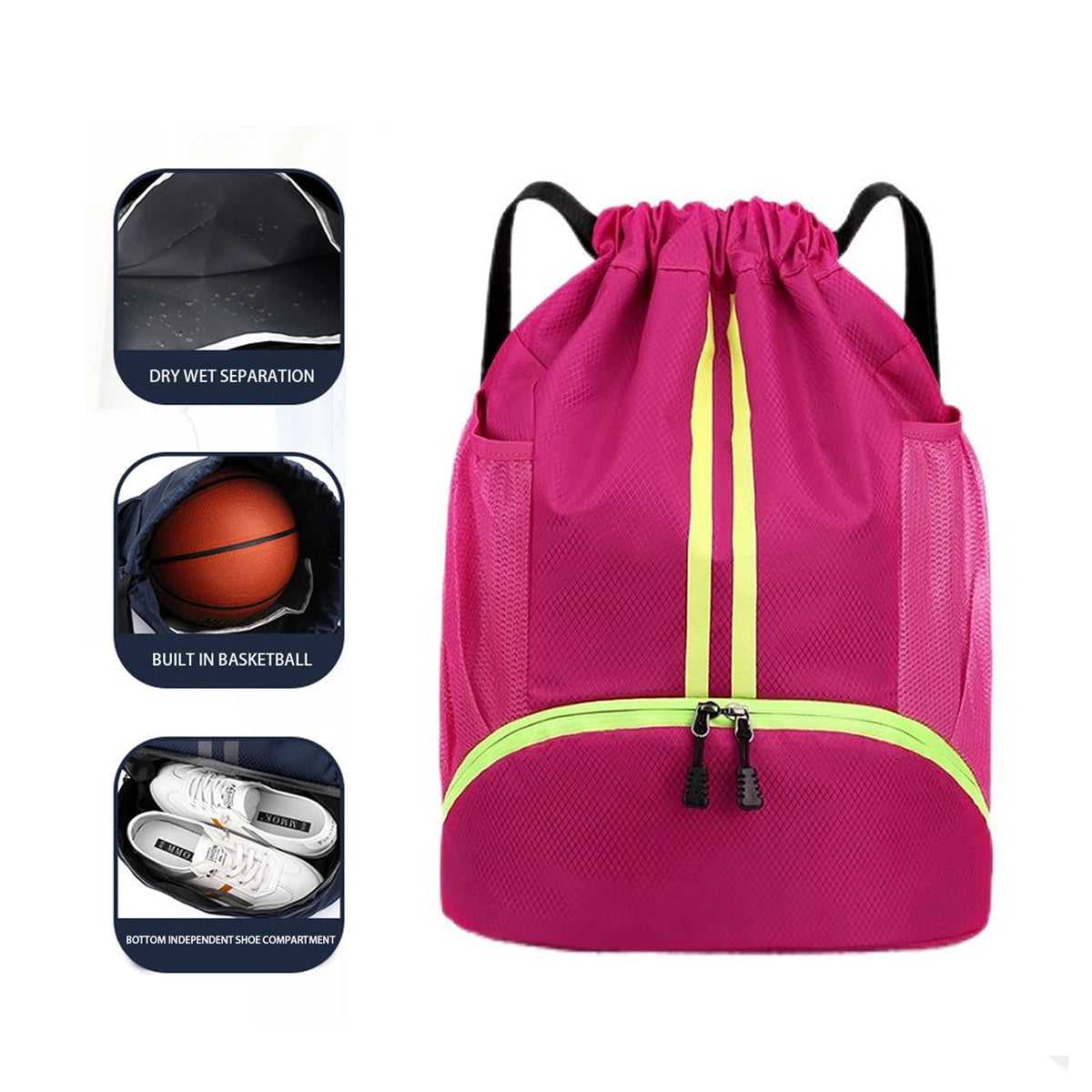 Basketball bag, swimming bag, dry wet separation women's storage bag, sports backpack, training and fitness drawstring backpack