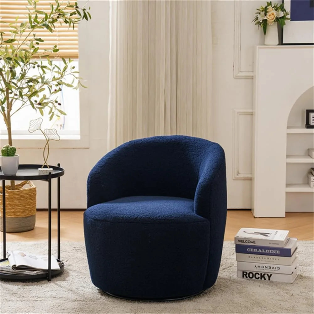 i-POOK Swivel Accent Chair, Modern Teddy Upholstered Armchair Lounge Chair with Metal Base and Padded Cushion for Living Room, W