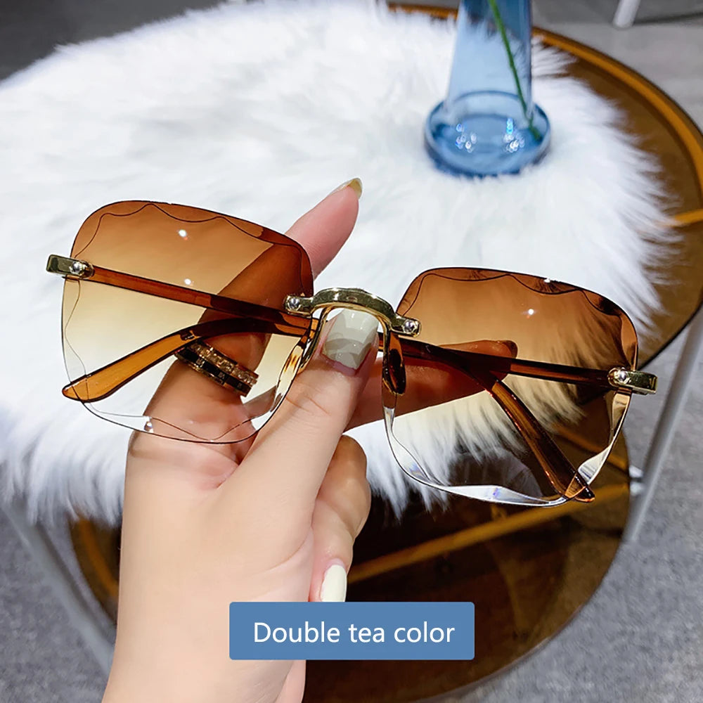 Women's Rimless Sunglasses Fashion Gradient Lenses Square Sun Glasses Lady Vintage Classic Designer Shades UV400 Goggles
